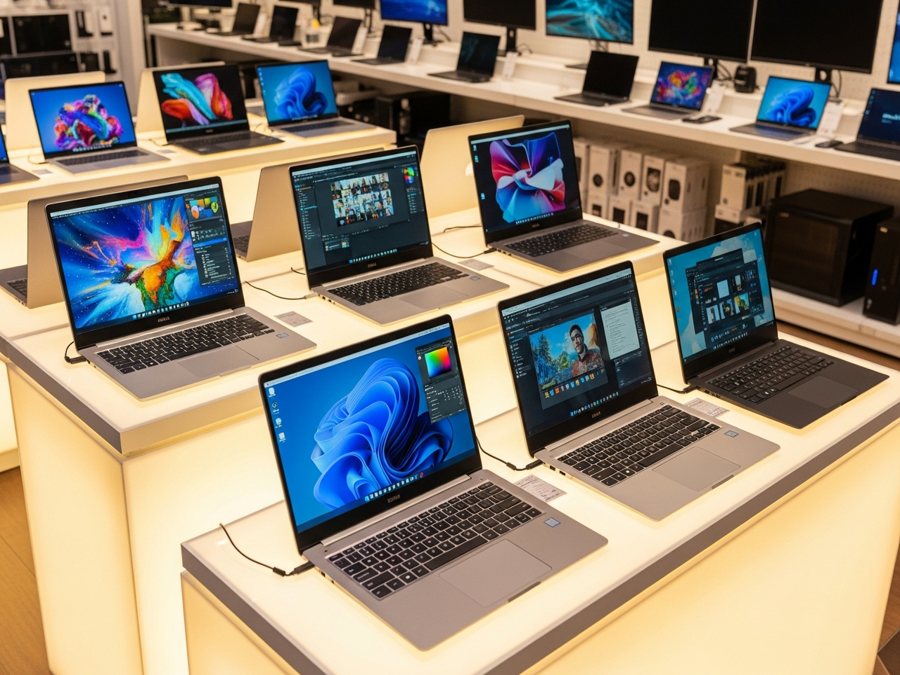 Laptops en exhibición en tienda de cómputo